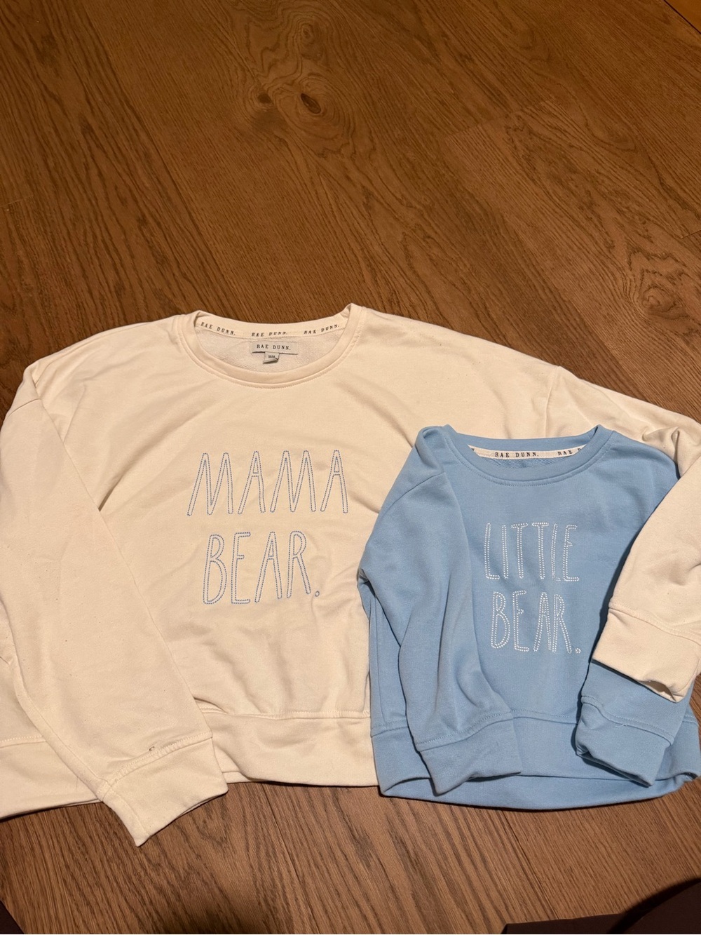 Rae Dunn Cream "Mama Bear" & Blue "Little Bear" Sweatshirt Set